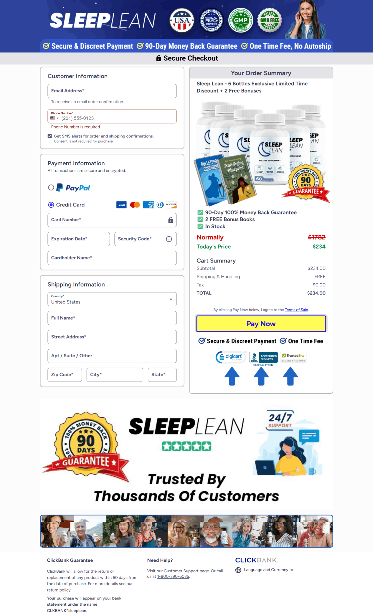 Sleeplean checkout page